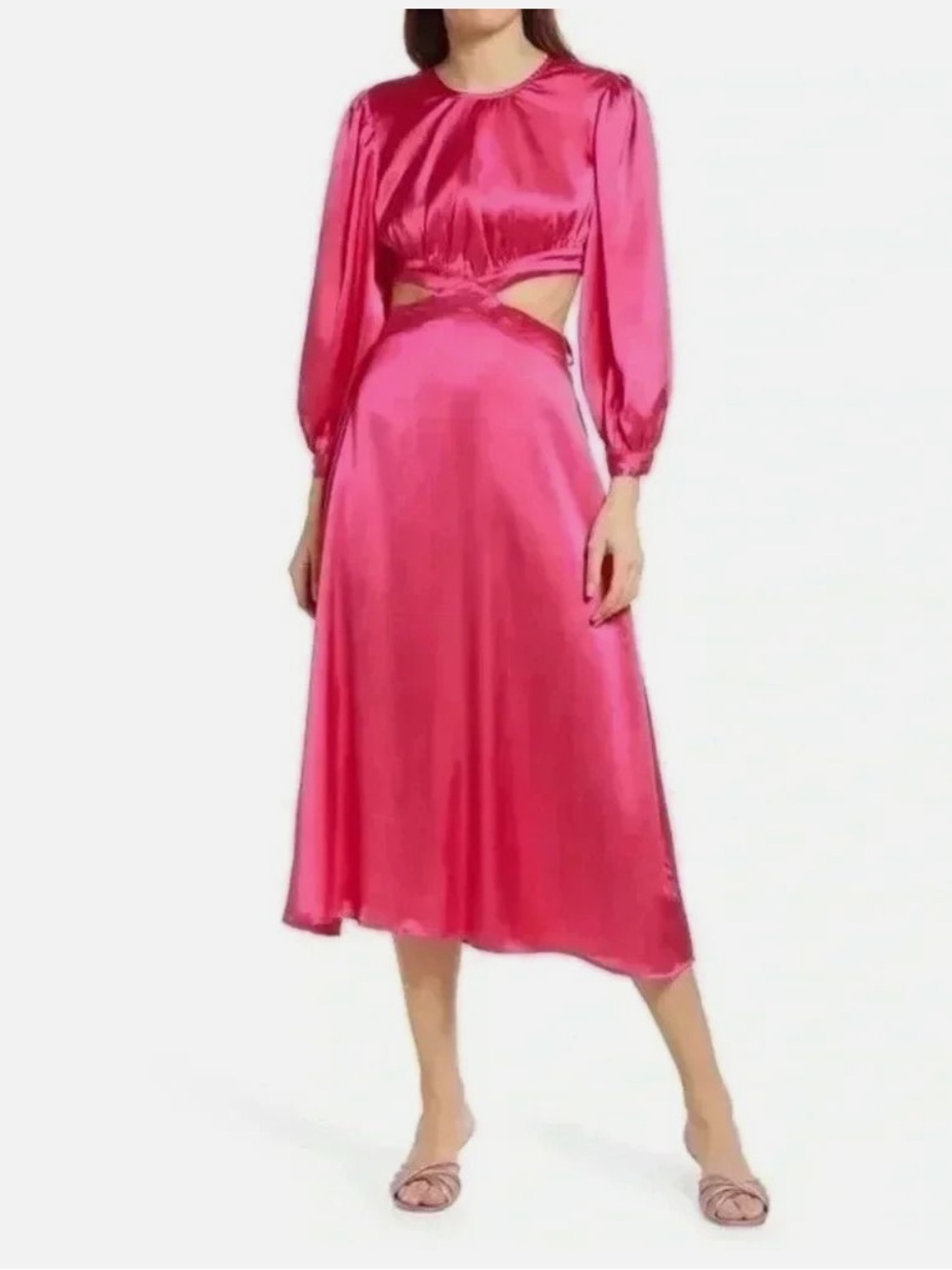 RAHI Cierra Cut Out Midi Dress in Fuchsia Pink- NWOT